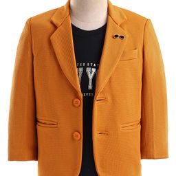 Babyhug Full Sleeves Solid Colour Party Wear Blazer with Graphic Printed T-Shirt - Mustard & Black-image-40