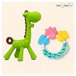 NeonateCare Silicone Combo Of Giraffe Shape & Rattle Handle Teethers  ( Giraffe -  Ring teether) - Multicolor ( color and design may vary)-24
