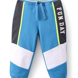 Babyhug Cotton Looper Cut & Sew Full Length Track Pants Text Print - Blue-image-73