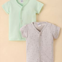 Ben Benny Interlock 100%  Cotton Knit Set Of Vests Half Sleeves  Solid & Star Print  Pack of 2- Green & Grey-picture-23