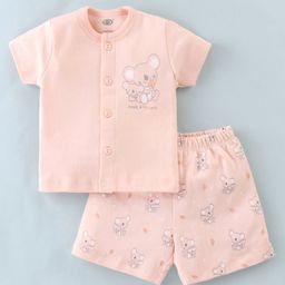 Zero Interlock Knit Half Sleeves Night Suit With Koala Print - Peach-image-76