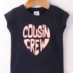 OLLYPOP Sinker Knit Half Sleeves Text Printed T-Shirt - Navy Blue-picture-33