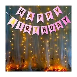 Bubble Trouble Pink Happy Birthday Banner With Led Light Decoration Items For Girls, Boys,Kids Bday Decorations Kit/Birtday Supplies/Lights Combo Pack Set/ Princess, First, 2nd, Cake Smash Theme-12