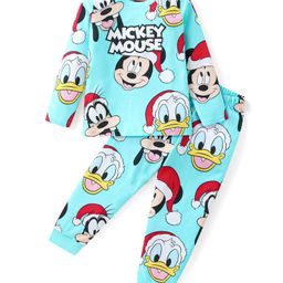 Babyhug Disney Single Jersey Knit Full Sleeves Night Suit with Mickey Mouse Print - Aqua Blue-image-119