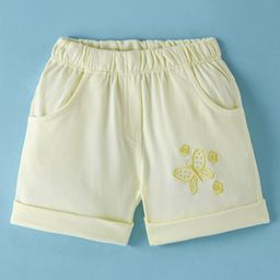 Tango Looper Knit Above Knee Length Shorts with Butterfly  Embroidery - Lemon Yellow-picture-21
