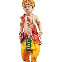 Kaku Fancy Dresses Janmashtami Theme Abstract Printed Krishna Costume Set - Red-image-58