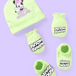 Babyhug Disney Cap Mittens & Booties Set With Minnie Mouse Graphics - Green-15