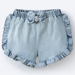 Mark & Mia Denim Shorts With Frill Detailing & Bow Applique - Light Blue-image-17