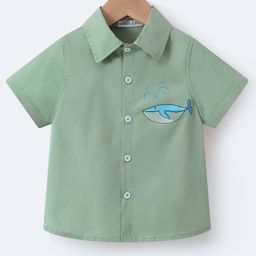 Mark & Mia Cotton Half Sleeves Shirt with Whale Print - Light Green-image-38
