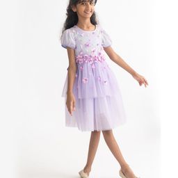A Little Fable Half Sleeves Floral Applique Detailed Layered Dress - Lavender-image-96