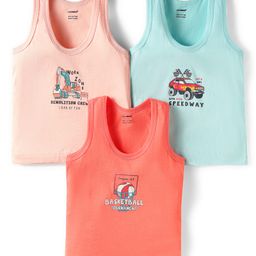 CUCUMBER Sinker Knit Sleeveless Vest with Vehicle Print Pack of 3 - Aqua Blue Orange & Peach-picture-17
