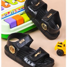 KATS Coin Applique Detailed With Double Velcro Closure Sandals - Black-image-43