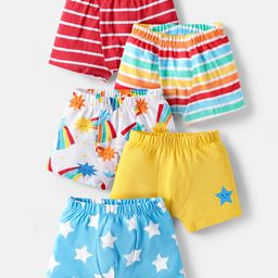 Babyhug 100% Cotton Single Jersey Antibacterial Striped Trunks with Star Print Pack of 5 - Multicolor-picture-23