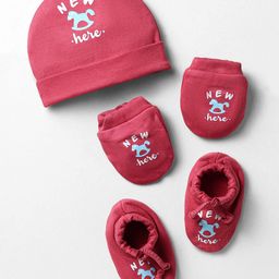 Simply Interlock Knit Cap Mittens And Booties Set With New Here Print Red - Diameter 12.5 cm-5