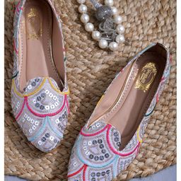 Shoetopia Sequins Embellished Mojaris - Silver-image-83