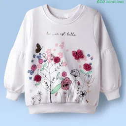 Babyoye 100% Cotton Knit Full Sleeves Sweatshirt With Floral Print & Applique - White-picture-3