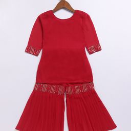 JBN Creation Georgette Three Fourth Sleeves Threadwork Embroidered Sequins & Lace Embellished Kurta Sharara With Dupatta Set - Magenta image 3