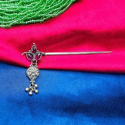 Arte Jewels Sterling Silver Stone-Studded Oxidised Juda Pin-image-12