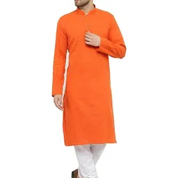 The Fashion Outlets Men Solid Straight Kurta (Orange)-image-73