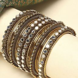 Anouk Set Of 14 Gold-Toned Mirror-Studded Bangles-18