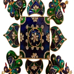 Kala Samarpan Green & Blue Meenakari Foldable Rangoli With Centerpiece-49