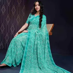 Ethnielle Geometric Printed Beads and Stones Poly Georgette Saree-picture-21