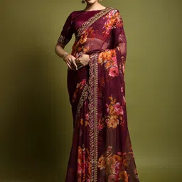 Moda Rapido Floral Sequinned Pure Georgette Saree-picture-25