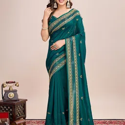 OFLINE SELECTION Floral Embroidered Pure Silk Saree-picture-3