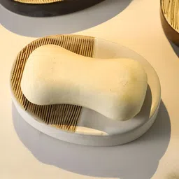 UMAI Khaki & Off White Striped Ceramic Soap Dish-42