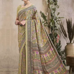 Mitera Floral Poly Crepe Saree-image-77
