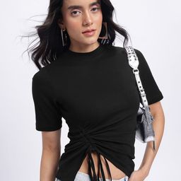 glitchez Tie-Ups Pure Cotton Asymmetric Ruched Effect Fitted Top-picture-39