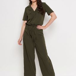 Color Cocktail Women Shirt Collar Basic Jumpsuit-10