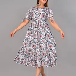 Twirl Tales Ethnic Motifs Print Puff Sleeve Fit & Flare Midi Dress-picture-26
