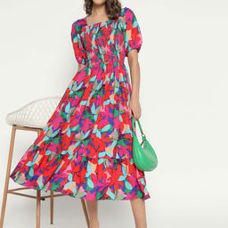 Raiyani Enterprise Women Floral Printed Fit & Flare Puff Sleeve Midi Dress-picture-8