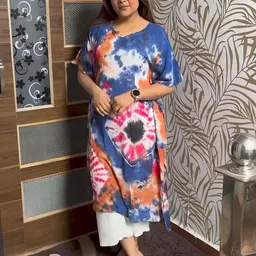 Maaesa Tie & Dyed Notch Neck Kaftan Kurta-image-27