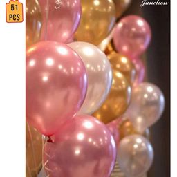 Balloon Junction Metallic Balloons Pack of 51 - Pink , Gold & White-10