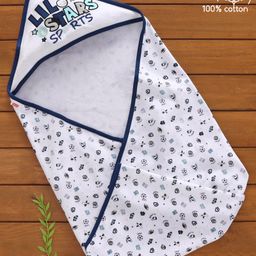 Babyhug 100% Cotton Hooded Wrapper Sports Print - Blue-image-76