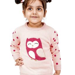 Babyoye Full Sleeves Sweater Owl Patch - Light Pink-image-82