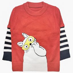 Kookie Kids Full Sleeves Pullover Sweater Cat Design - Red-picture-27