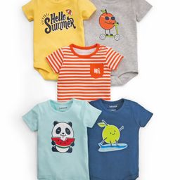 Babyoye Cotton Half Sleeves Onesie Pack of 5 - Multicolor-image-30