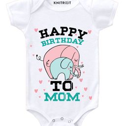 KNITROOT Short Sleeves Happy Birthday To Mom Print Onesie - White-image-32