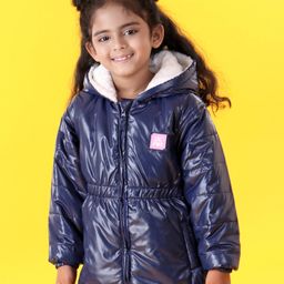 Babyhug Full Sleeves Jacket With Hood - Blue-image-21