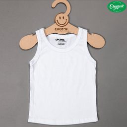 COCOON ORGANICS 100% Organic Cotton Sleeveless Solid Vest  - White-image-70