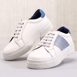 Pine Kids Casual Elasticated Lace Closure Shoes with Chunky Sole - White Royal Blue-image-78