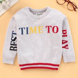ToffyHouse Full Sleeves Flat Knitted Cotton Pullover Sweater Text Design - Grey-image-98