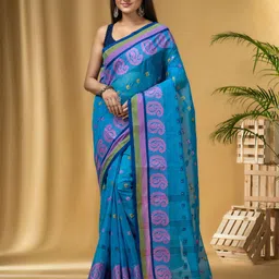 DESH BIDESH Woven Design Paisley Pure Cotton Taant Saree-image-84