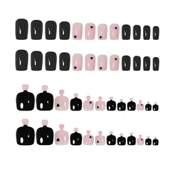 The Pink Truck Set Of 48 Artificial Reusable Hand & Toe Nail With Glue Black Heart & Pink-4