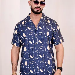 Eszett Men Abstract Printed Cuban Collar Cotton Casual Shirt-picture-12