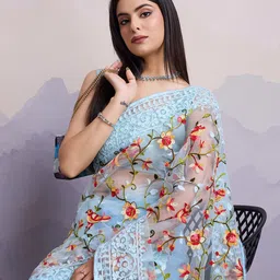 VAIRAGEE Floral Embroidered Net Saree-picture-21