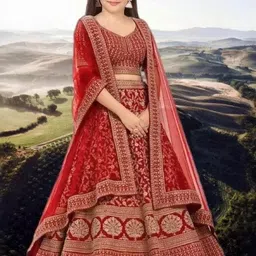 F Plus Fashion Girls Embroidered Semi-Stitched Lehenga With Unstitched Blouse And Dupatta-image-18